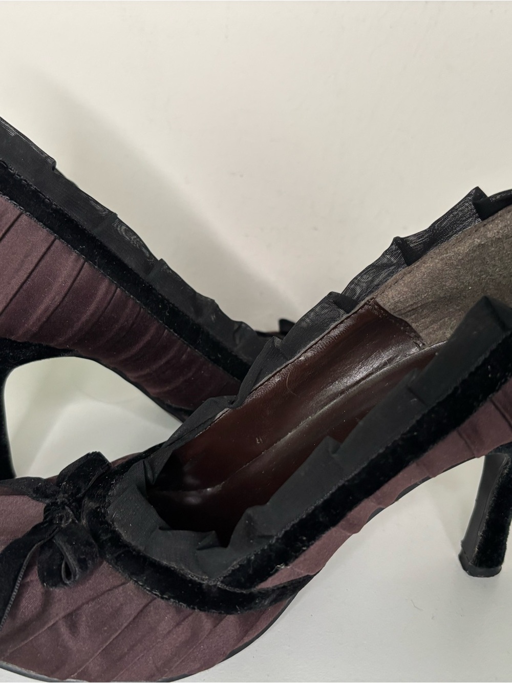Women's Delicious Dark Plum Satin Pumps with Velvet Trim 8 - Picture 7 of 9